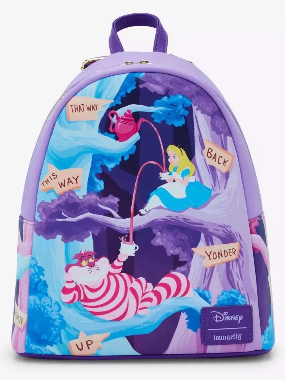 NEW w Tags Loungefly Disney ALICE In Wonderland CHESHIRE CAT Purple Backpack